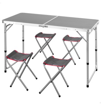 Table de camping pliante réglable en hauteur gris avec 4...