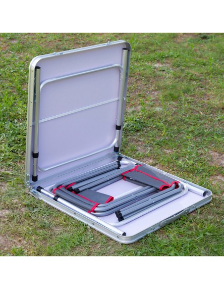 Table de camping pliante réglable en hauteur gris avec 4 tabourets