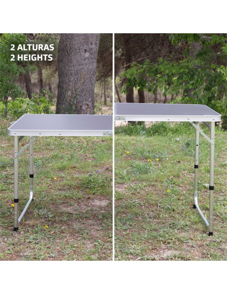 Table de camping pliante réglable en hauteur gris avec 4 tabourets