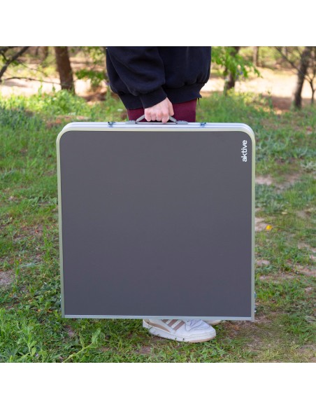 Table de camping pliante réglable en hauteur gris avec 4 tabourets