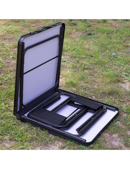 Table de camping pliante avec hauteur réglable, 4 tabourets et mallette de transport, finition bambou