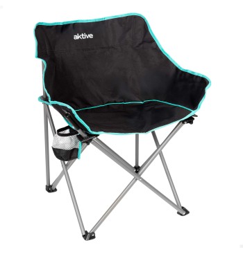 Chaise de camping pliante noire avec porte-gobelets