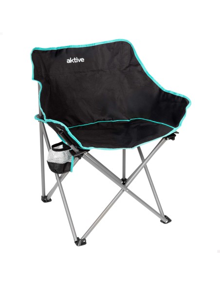 Chaise de camping pliante noire avec porte-gobelets