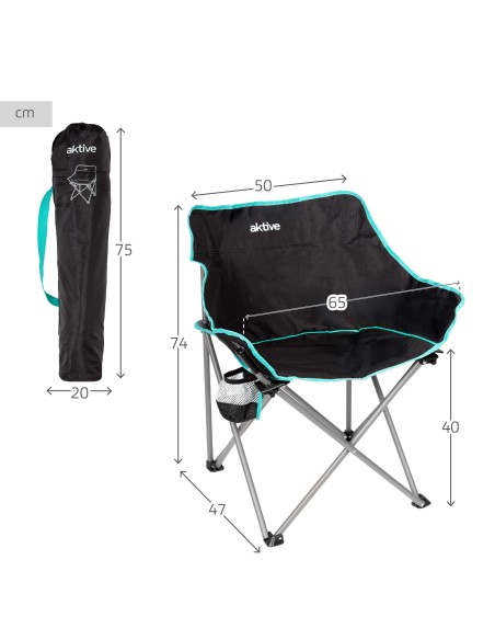 Chaise de camping pliante noire avec porte-gobelets