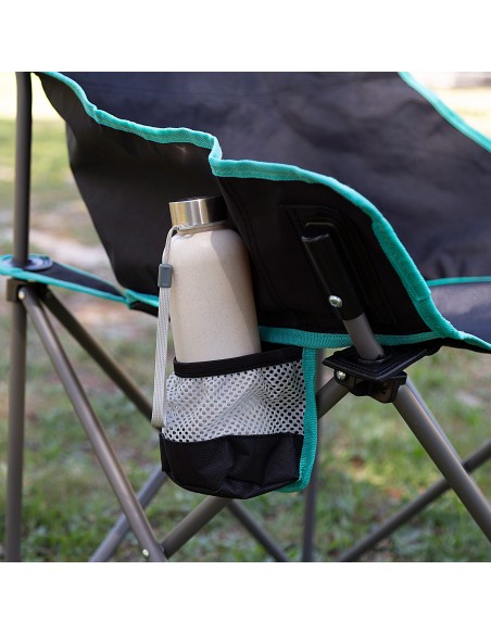 Chaise de camping pliante noire avec porte-gobelets