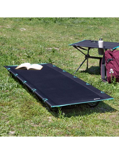 Lit de camping pliant noir avec sac de transport