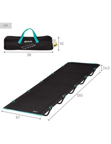 Lit de camping pliant noir avec sac de transport