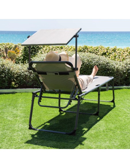 Bain de soleil pliant avec parasol et coussin