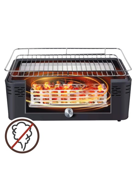 Barbecue de table rectangulaire noir sans fumée 45x28x19 cm