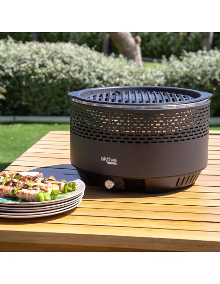 Barbecue rond noir sans fumée 2 en 1 plateau Ø34 cm