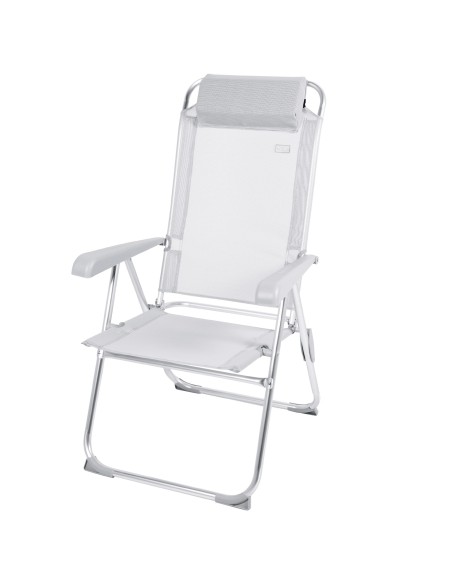 Chaise de camping grise pliante anti-renversement et multipositions avec coussin