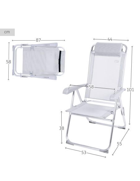Chaise de camping grise pliante anti-renversement et multipositions avec coussin