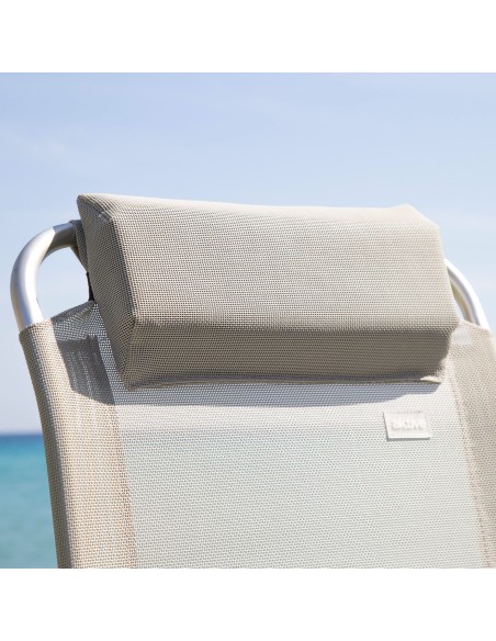 Chaise de camping grise pliante anti-renversement et multipositions avec coussin