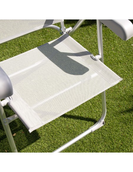 Chaise de camping grise pliante anti-renversement et multipositions avec coussin
