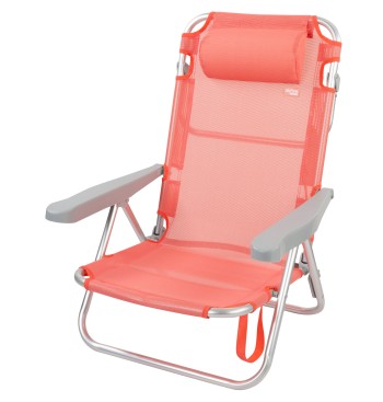 Chaise de plage basse multipositions 48x45x85 cm corail