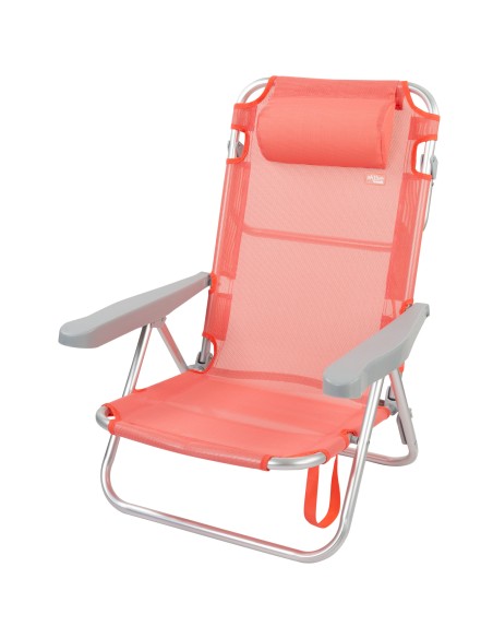 Chaise de plage basse multipositions 48x45x85 cm corail