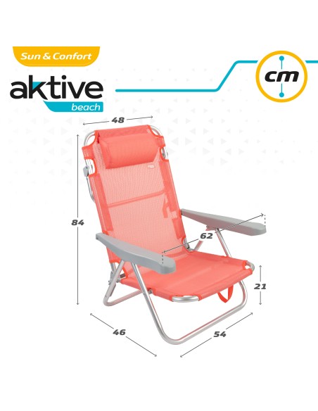 Chaise de plage basse multipositions 48x45x85 cm corail