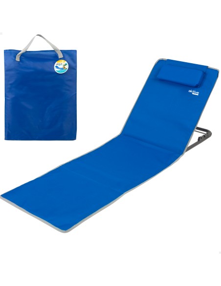Tapis pliant avec dossier inclinable, coussin et pochette bleue