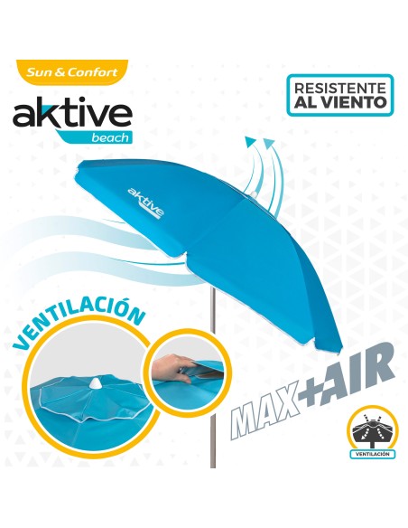 Parapluie de plage coupe-vent 8 tiges 200 cm bleu