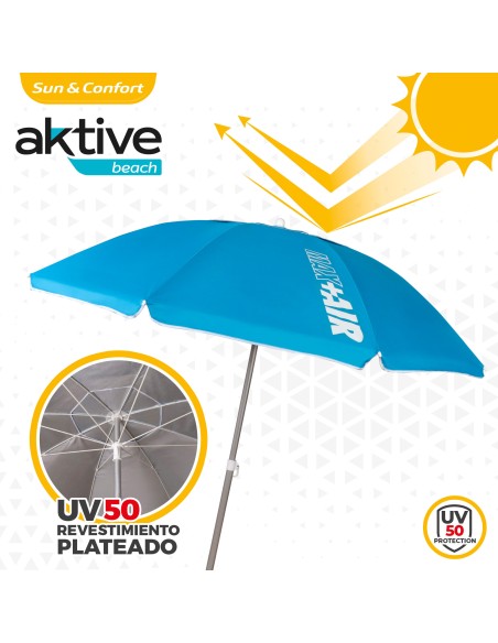 Parapluie de plage coupe-vent 8 tiges 200 cm bleu
