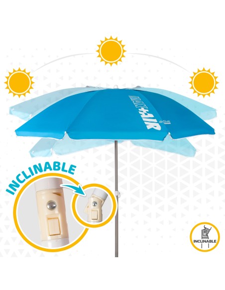 Parapluie de plage coupe-vent 8 tiges 200 cm bleu