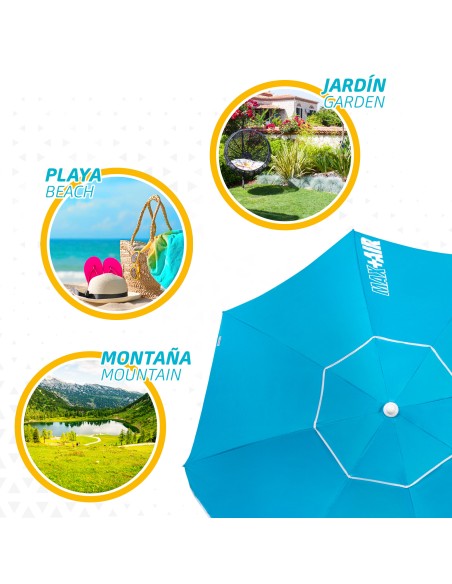 Parapluie de plage coupe-vent 8 tiges 200 cm bleu