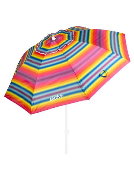 Parapluie de plage coupe-vent 8 tiges 220 cm rayures multicolores