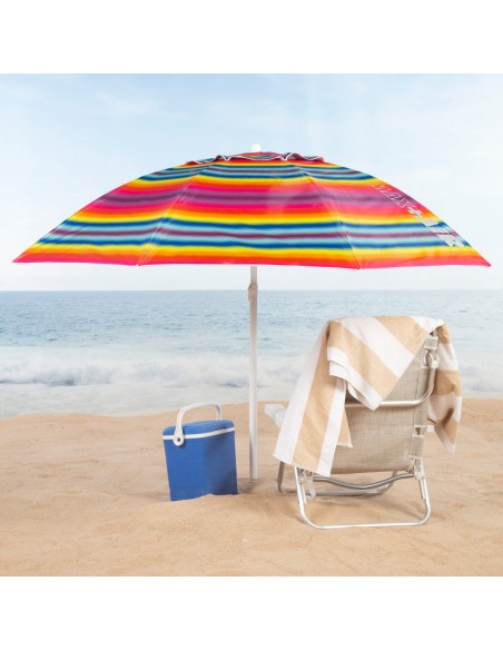 Parapluie de plage coupe-vent 8 tiges 220 cm rayures multicolores