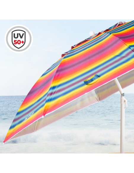 Parapluie de plage coupe-vent 8 tiges 220 cm rayures multicolores